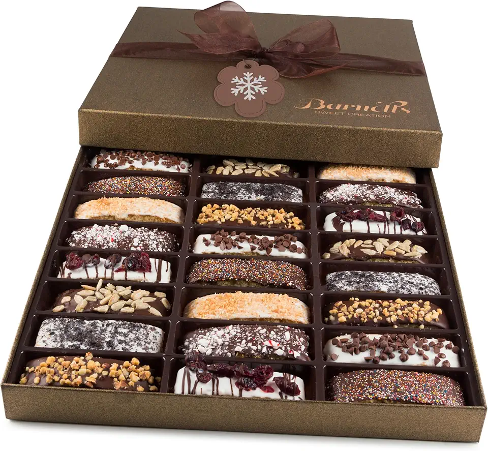 Barnetts Christmas Holiday Thanksgiving Chocolate 24 Biscotti Gift Baskets, Gourmet Cookie Gifts Box for Him and Her Food Basket Delivery, Candy Ideas for Dad, Husband, Brother, Son, Father, Grandfath