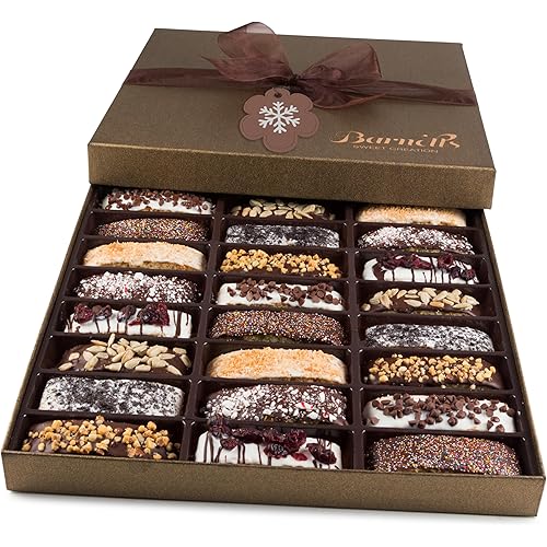 Barnetts Christmas Holiday Thanksgiving Chocolate 24 Biscotti Gift Baskets, Gourmet Cookie Gifts Box for Him and Her Food Basket Delivery, Candy Ideas for Dad, Husband, Brother, Son, Father, Grandfather, Boyfriend, Wife, Mother Grandmother