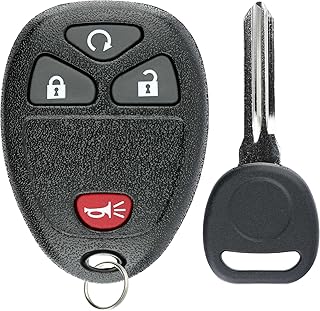 KeylessOption Replacement 5 Button Keyless Entry Remote Control Key Fob and Uncut Ignition Key Compatible With 15913421