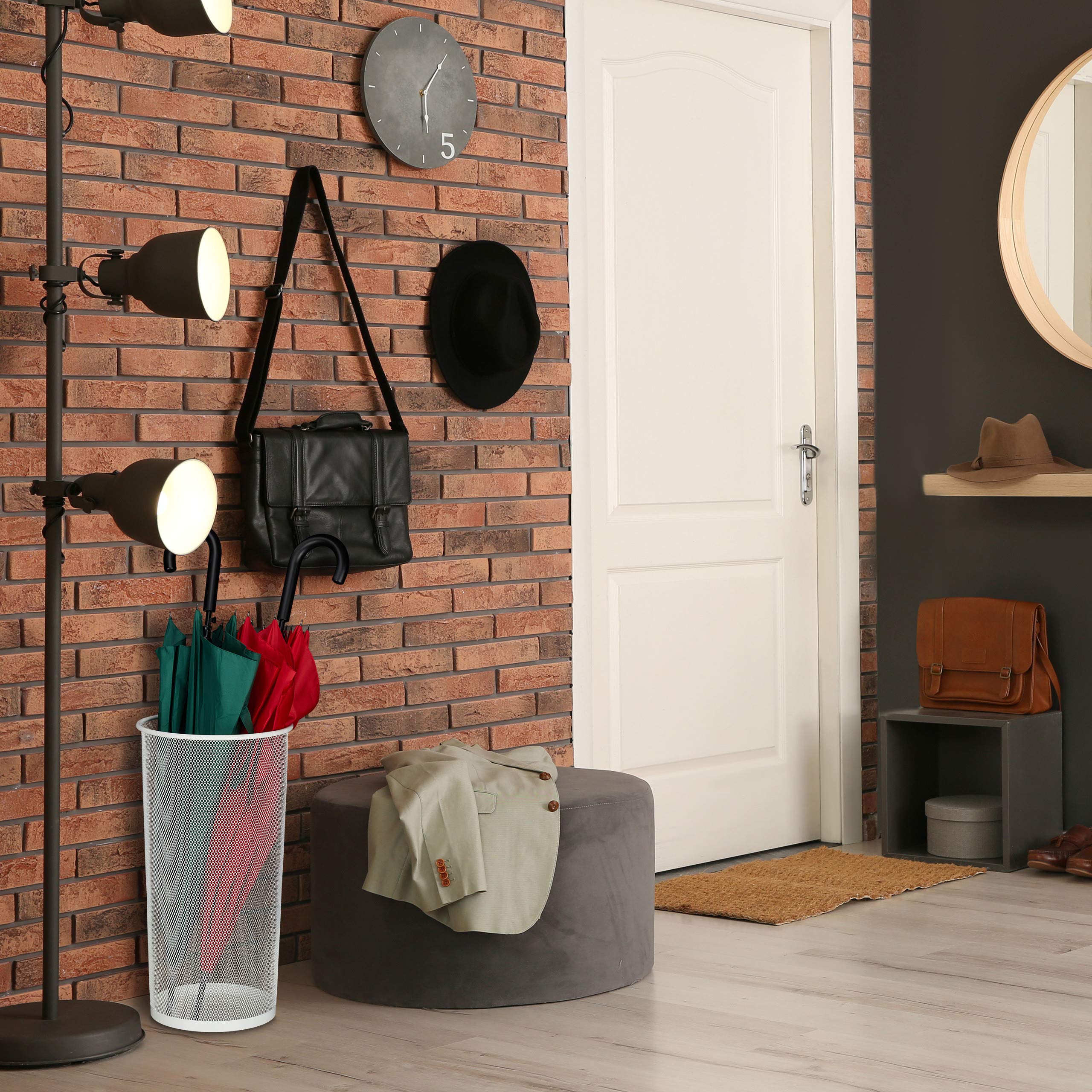 Relaxdays Portaombrelli, Porta Ombrelli & Bastoni da Passeggio, Rotondo, Metallo, Decorativo, 49,5 x 26 cm, Bianco
