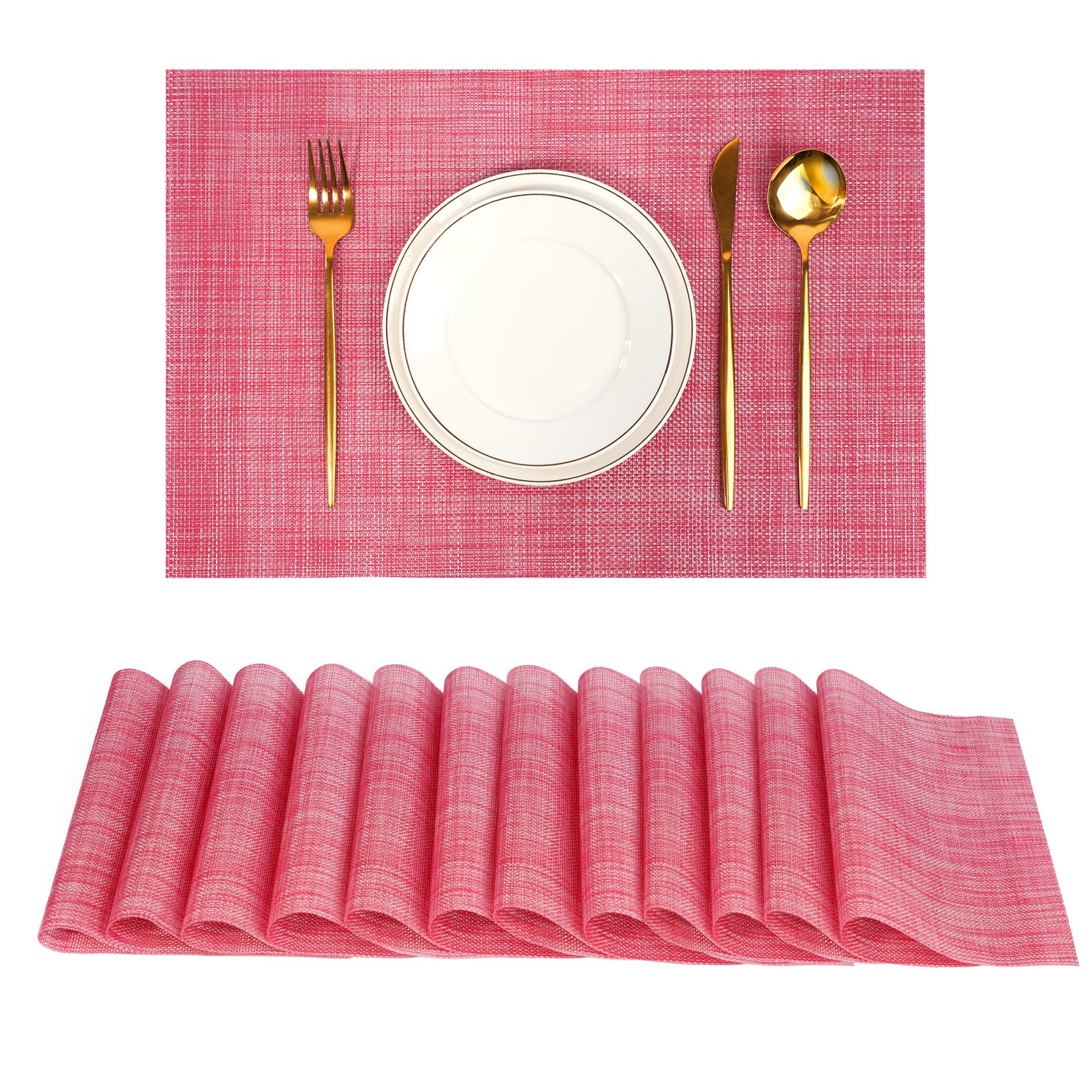 Sets de table rouge pour intérieur et extérieur en PVC tissé résistant