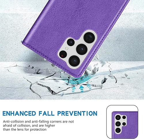 Miniatura 7 de ZZXX Funda tipo cartera para Samsung Galaxy S22 Ultra con bloqueo RFID, soporte de ranura para tarjetas, funda protectora de cuero magnético fuerte