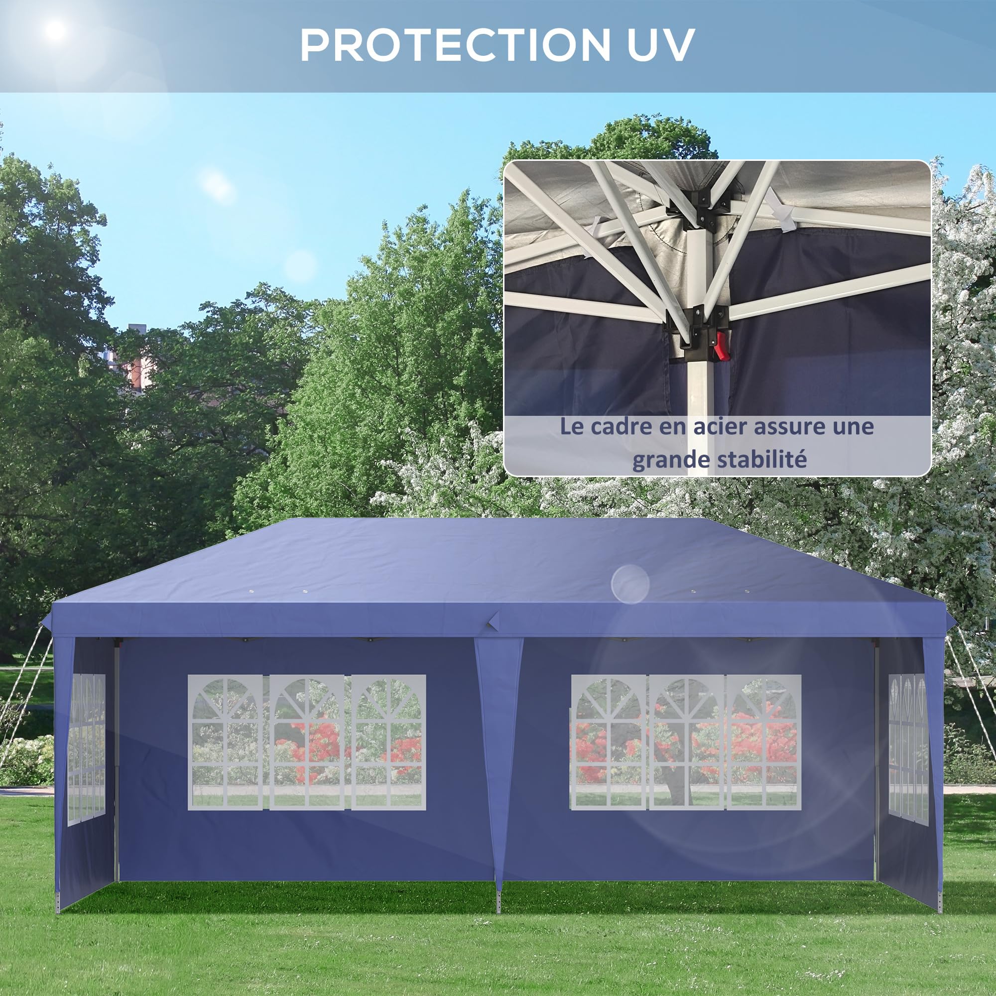 Outsunny Tonnelle de Jardin 3x6 m Pop-up Pliante Tente de Réception Pavillon Chapiteau Barnum Bleu