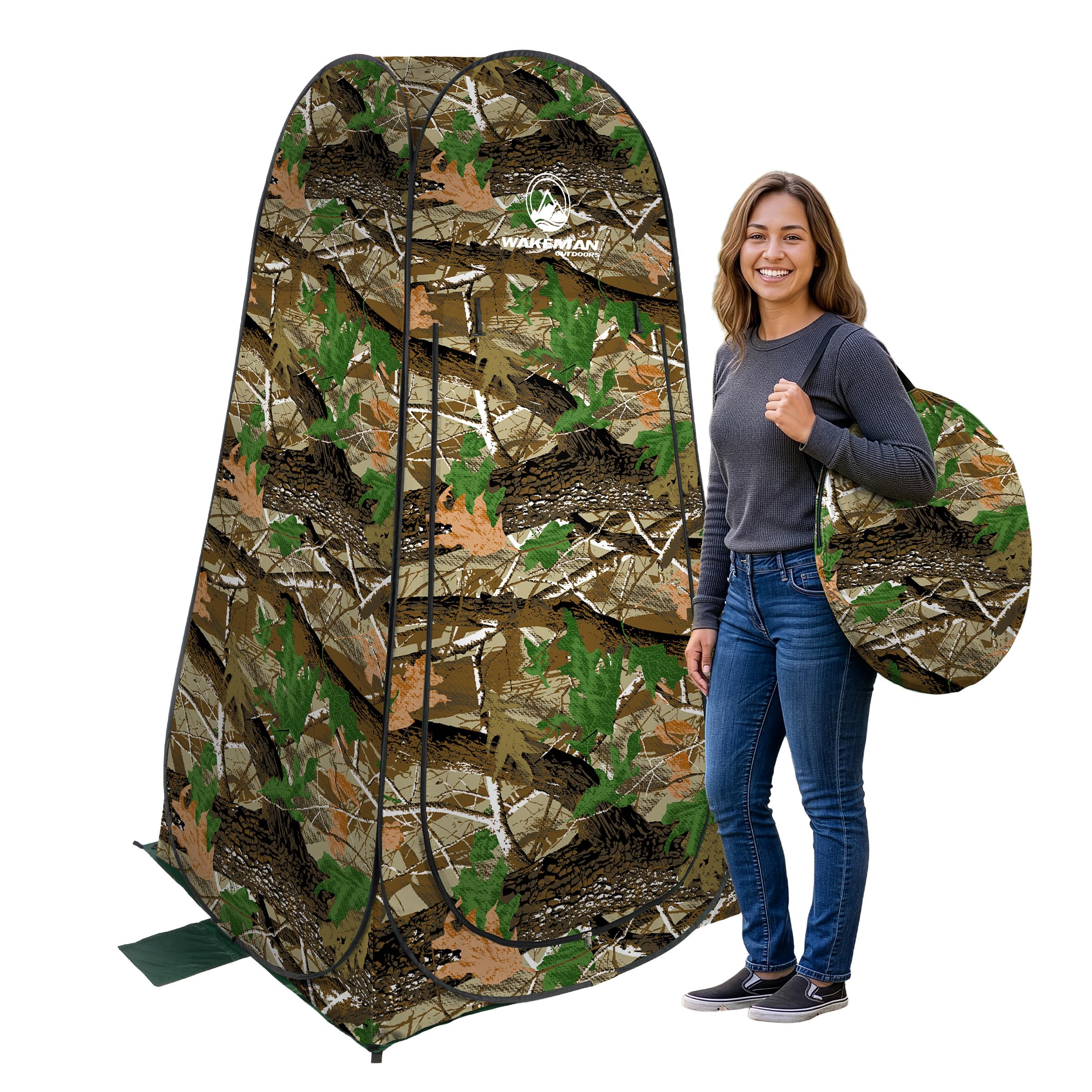 wakeman pop up changing tent, 3.3 x 3.3 x 6.2ft, camping shower tent for portable toilet stall or dressing room with carry bag for camping, beach, or tailgate, polyester