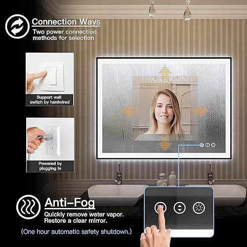 Vista 81 de 88x38 Large Light Bathroom Mirror - Backlit and Front Lighted LED Wall-Mounted Vanity Mirror Modern Rectangle Black Mirror, Dimmable, Anti-Fog