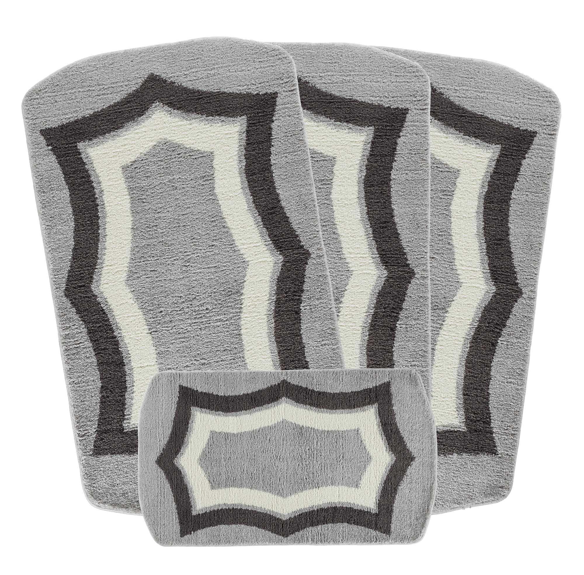 emmahome Washable Rug Set, 4-Piece Caravan Mat Set, Ultra Soft Microfibre, Romany Style, Large Sizes (Grey Tone)
