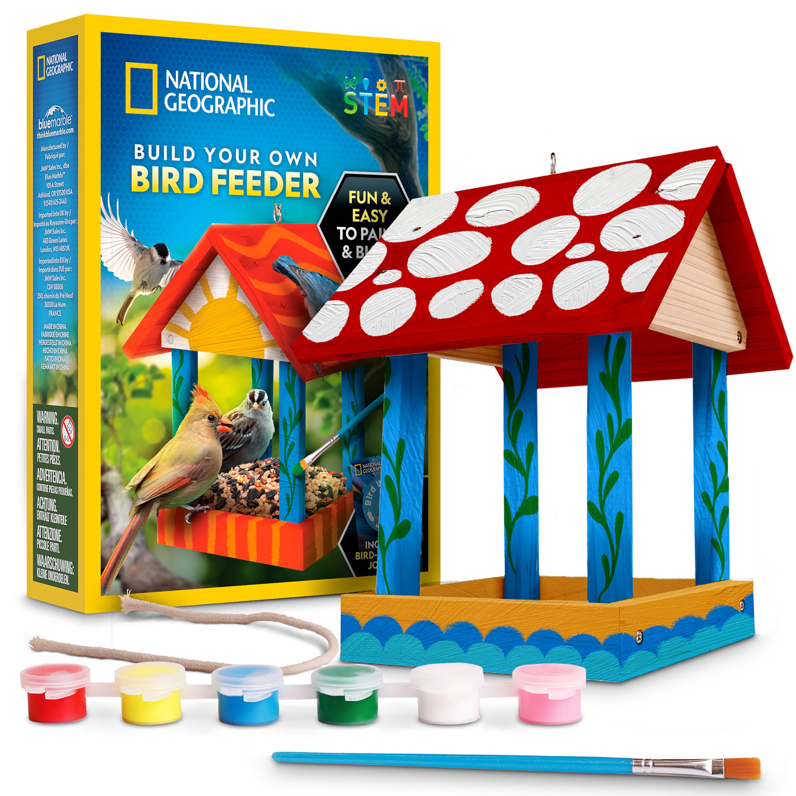 Blue Marble National Geographic Build Your Own Bird Feeder Kit – DIY Wooden Feeder Craft with Paints, Brush, Bird-Watching Journal & Educational