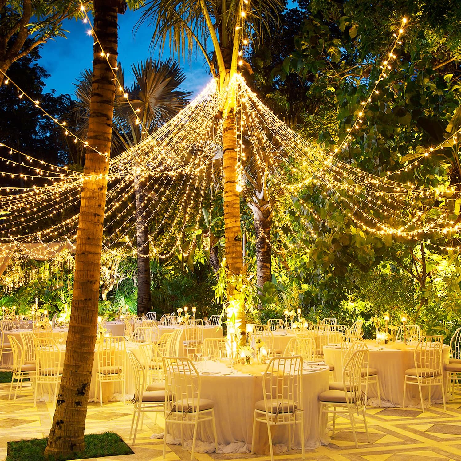 Quntis 328FT 500 LED String Lights Outdoor Indoor, Waterproof Warm White Clear Cluster Tree Lights 8 Modes Twinkle Fairy Lights for Room Bedroom Wedding Party Holiday Decorations
