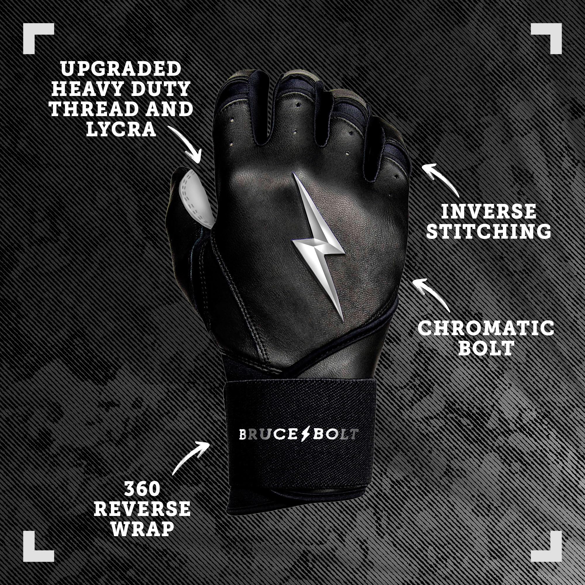 BRUCE BOLT Chrome Series Long Cuff Black Batting Glove