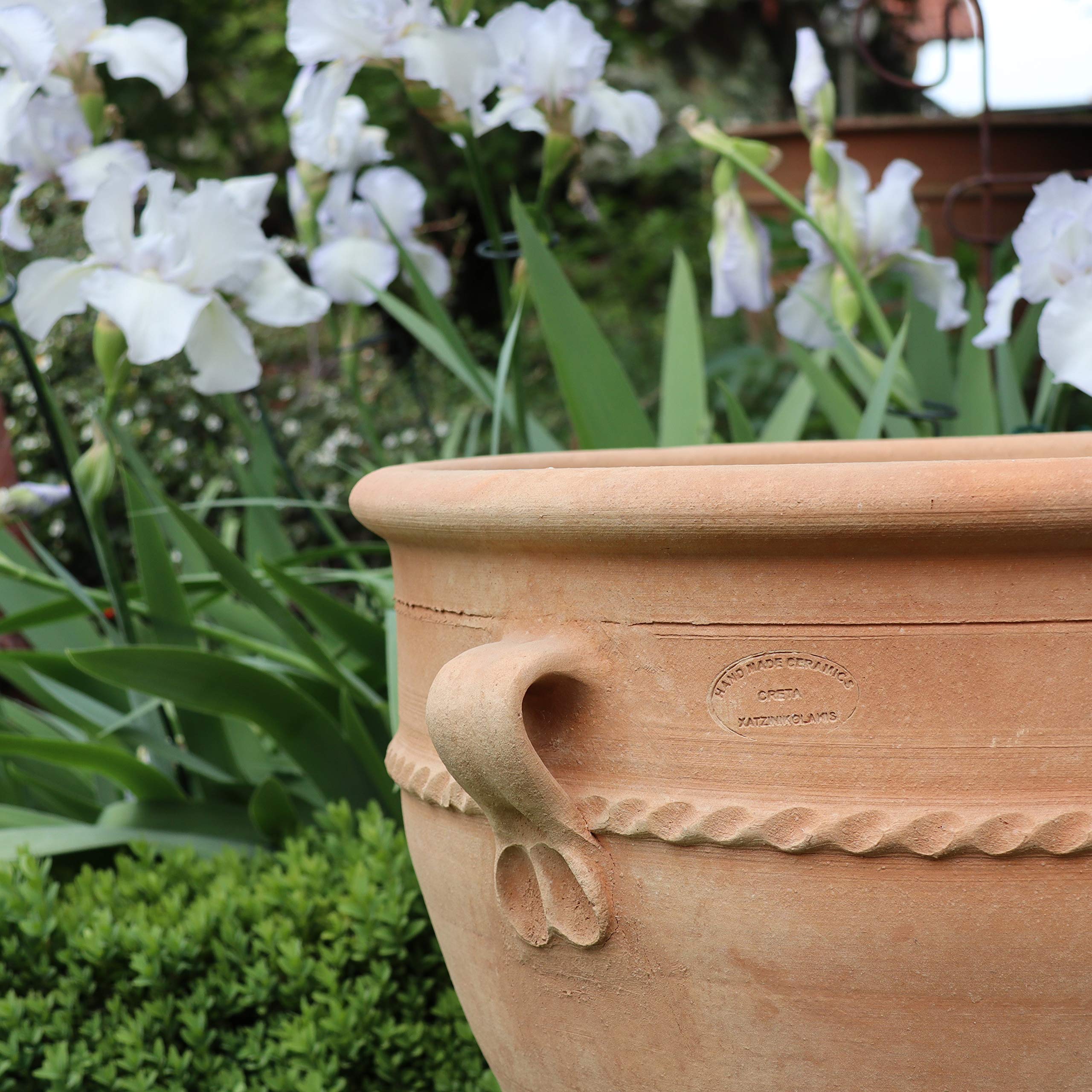 Palatina Werkstatt Terracotta Pflanzgefäß mit Henkel,handgefertigt und frostfest, Blumenkübel Garten Deko, 35-80 cm, Rosa 2 (50 cm)