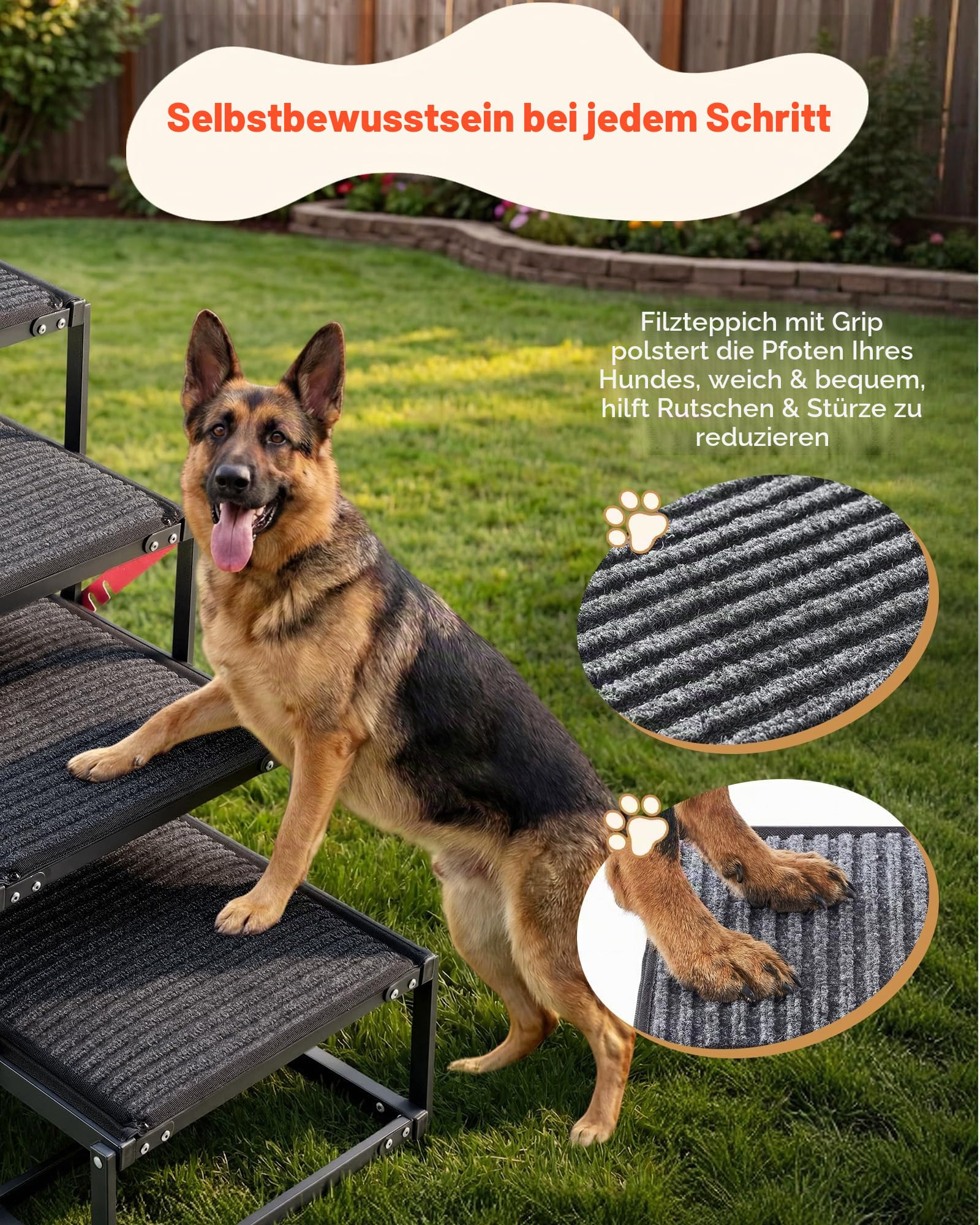 VEVOR Hundetreppe Auto Klappbar 4-Stufig, Extra Breite Hunderampe für Große Hunde mit Weichem Filzteppich, Tragbare Einstiegshilfe für Auto, SUV, LKW, Hochbett, Sofa, Tragkraft bis 90 kg