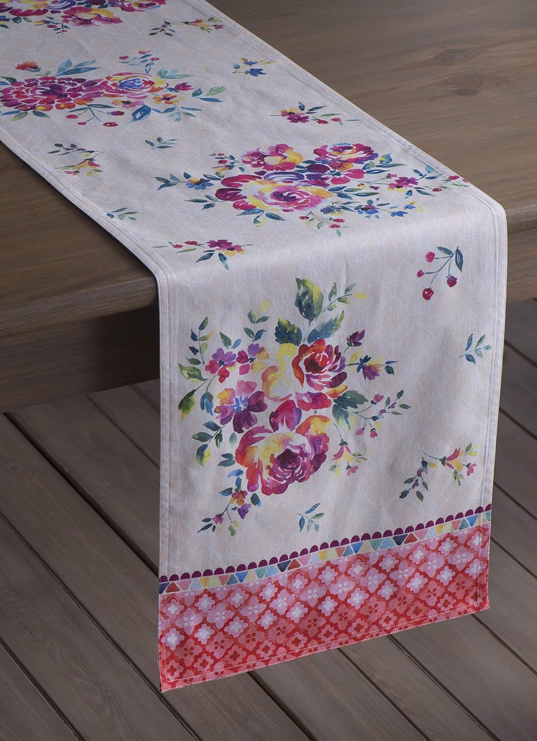 Maison d' Hermine Rose Garden Bundle Set 100% Cotton Table Runner - Double Layer (14.5 Inch by 72 Inch) and Set of 4 Napkins (20 Inch by 20 Inch)