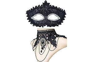 Black Venetian Mask Masquerade Mask with Elegant Vintage Princess Lace Gothic Necklace for Sexy Women