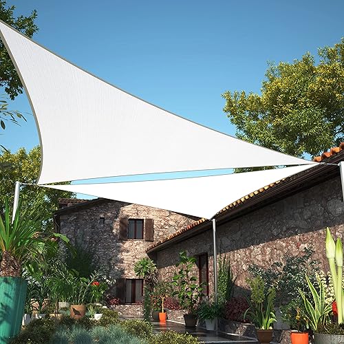 ShadeMart Toldo parasol triangular blanco de 20 x 20 x 20 pies, UPF50 SMTAPT20, permeable al agua y resistente a los rayos UV, resistente, para