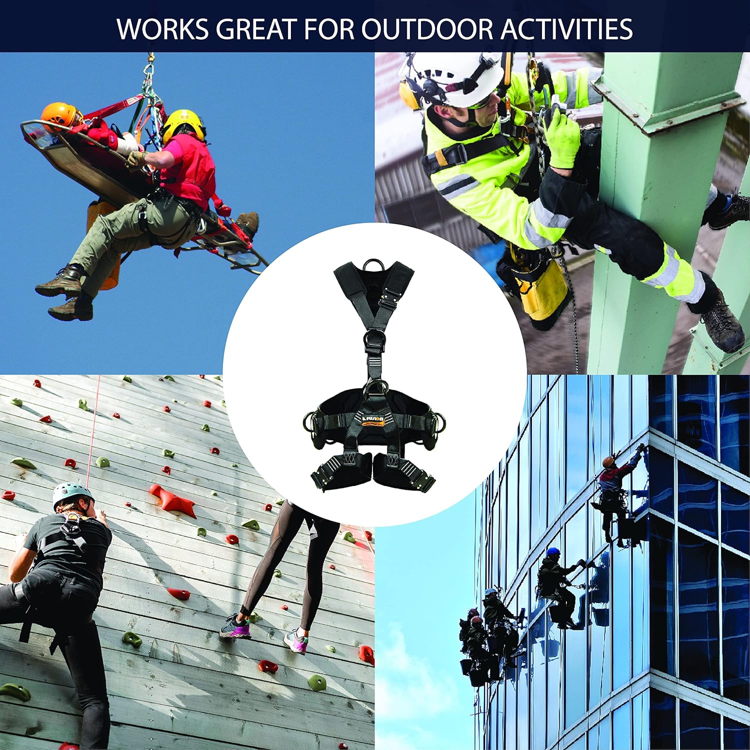 Fusion Climb Tac-Scape Heavy Duty Tactical Full Body Padded Y Style Rescue Harness, Black/Gray, Small (TCH-603-3D-S) : Sports & Outdoors