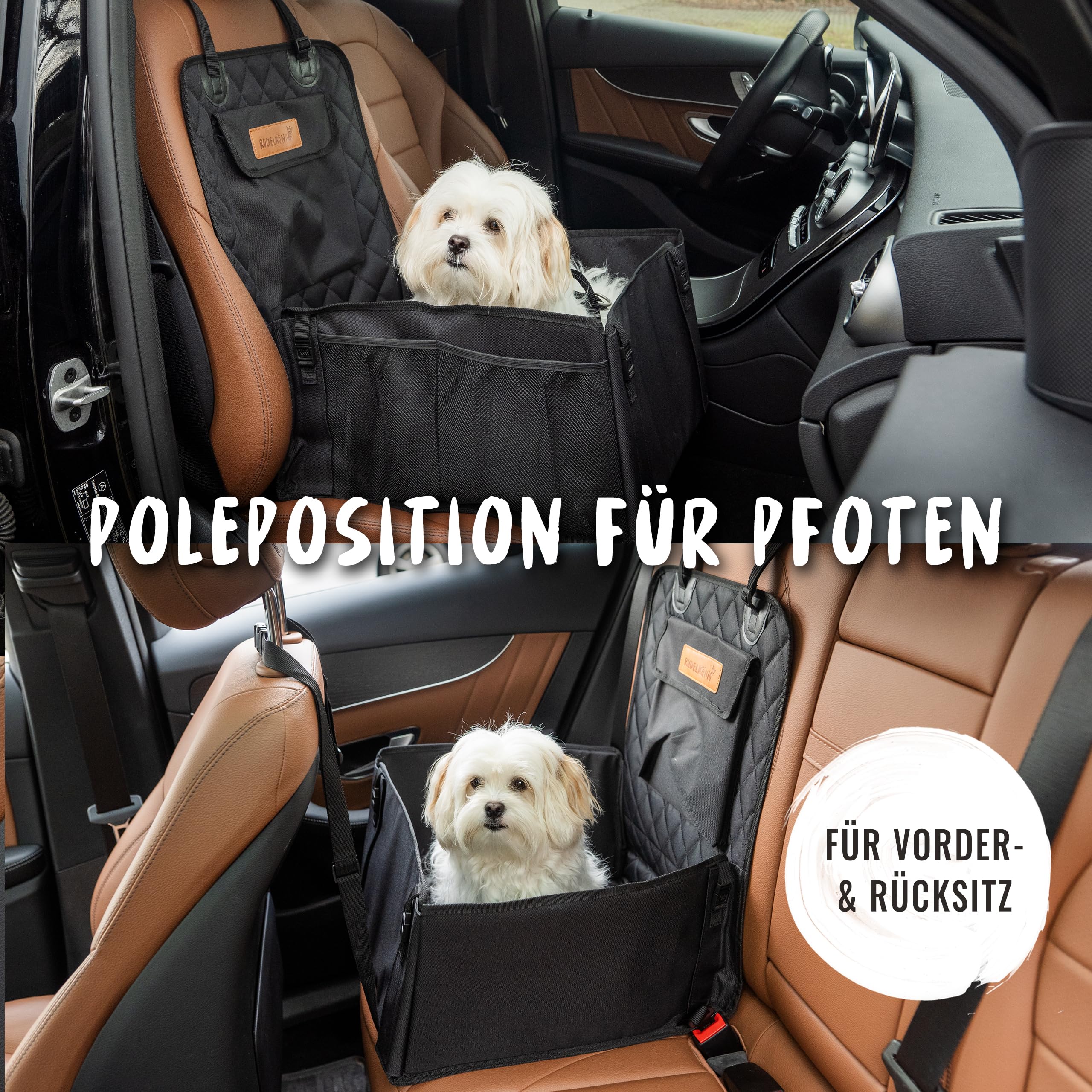 Rudelkönig Autositz für Hunde - Wasserabweisender Hundesitz für Auto Rückbank - Hundekorb für kleine und mittlere Hunde in schwarz