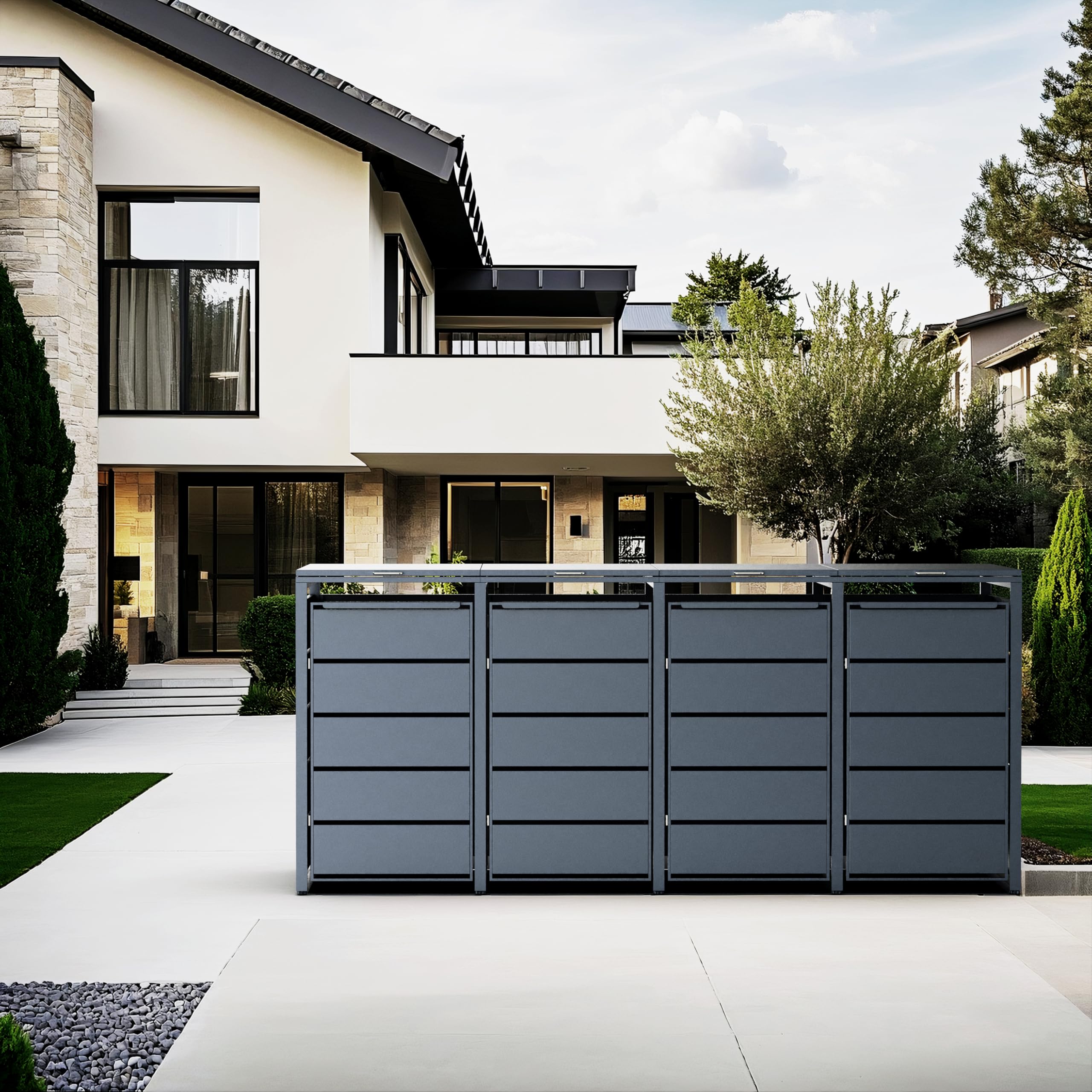 Mülltonnenbox für 4 Tonnen, Mülltonnenverkleidung mit Klappdeckel, Anthrazit