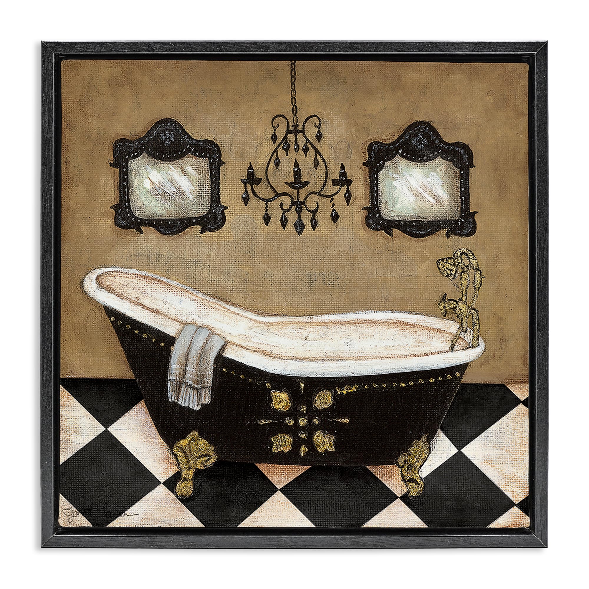 Stupell Industries Jet Black (Matte) 'Elegant Vintage Bathtub'| Floating Frame Canvas Art