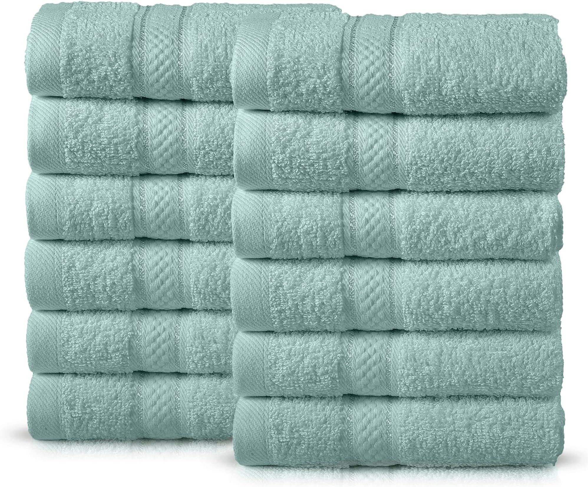 Todd Linens 12-Piece Bale Face Towel Gift Set – 500 GSM 100% Double Looped Cotton Soft & Absorbent Washcloth (Duck Egg)