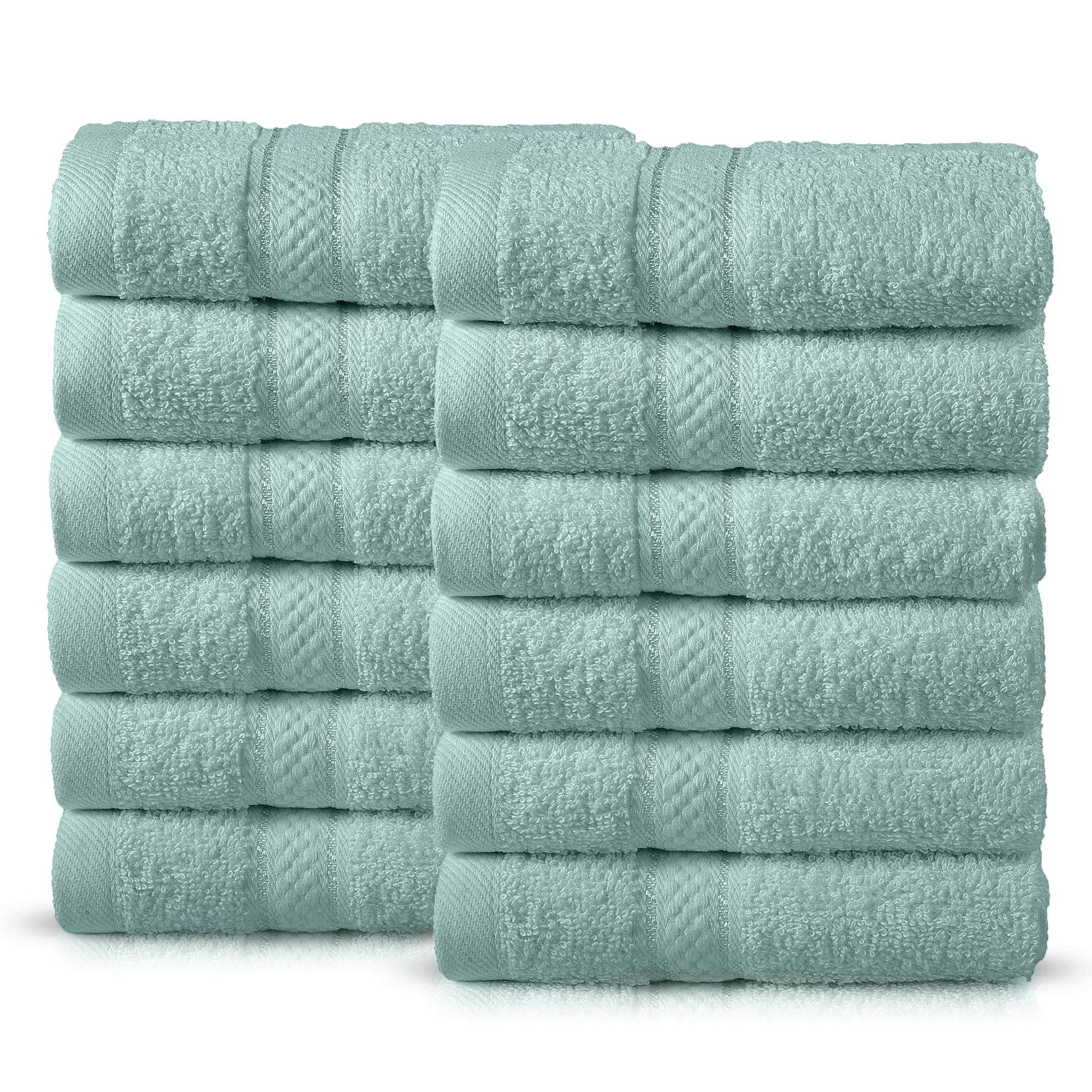 Todd Linens 12-Piece Bale Face Towel Gift Set – 500 GSM 100% Double Looped Cotton Soft & Absorbent Washcloth (Duck Egg)