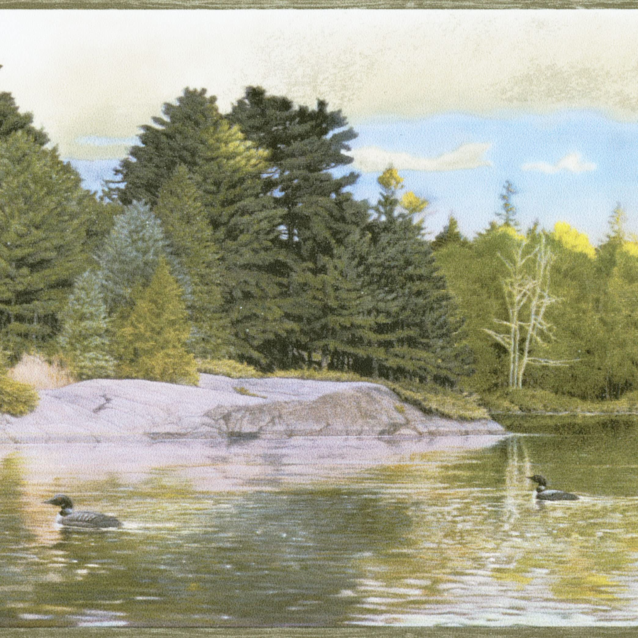 Frise de papier peint haut de gamme motif forêt et rivière canards GL76355