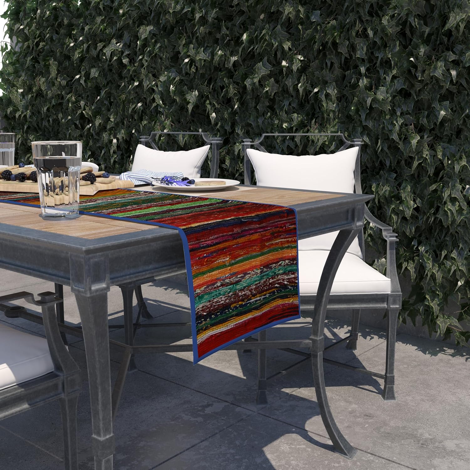 Trade Star Decorative Upcycled Fabric Table Placemat Area Rug Runner Handloomed Cotton Runner Premium Quality Reversible Table Runner Highly Durable Bedside (Blue)