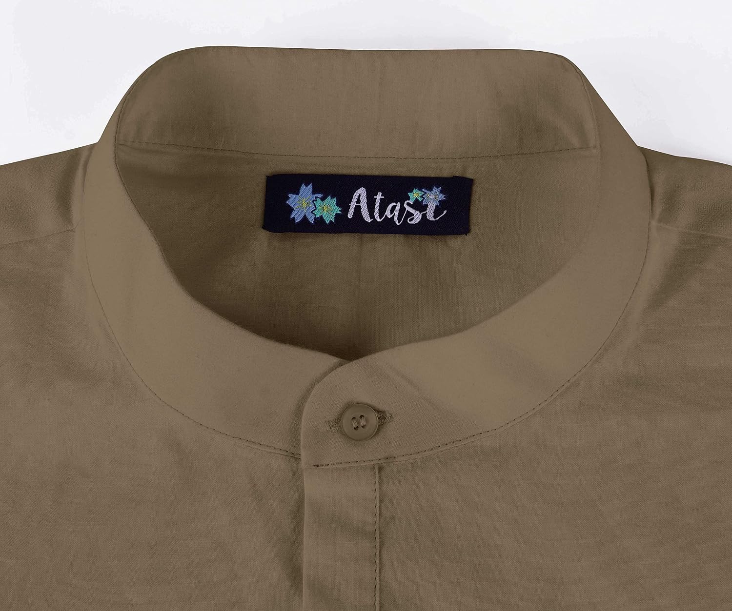 Atasi Indian Mens Henley Shirt Long Sleeve Casual Mandarin Collar Short Kurta
