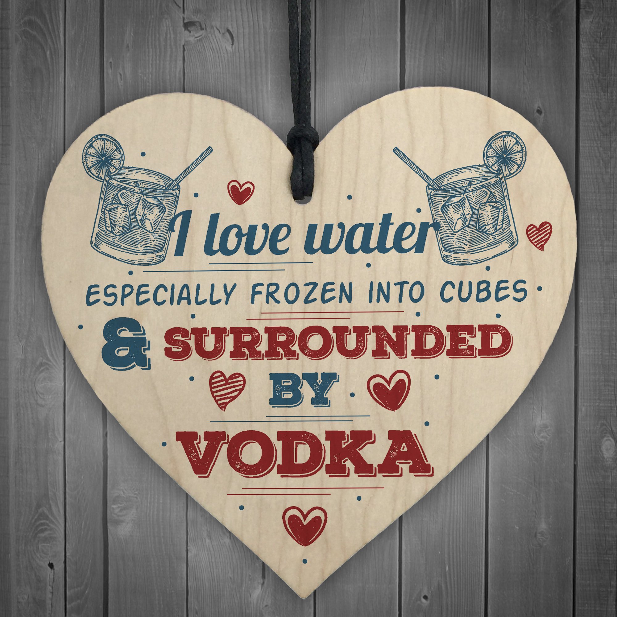 Red Ocean I Love Vodka Shabby Chic Hanging Wooden Sign Friendship Home Gift Alcohol Drinking Pub Bar Plaque