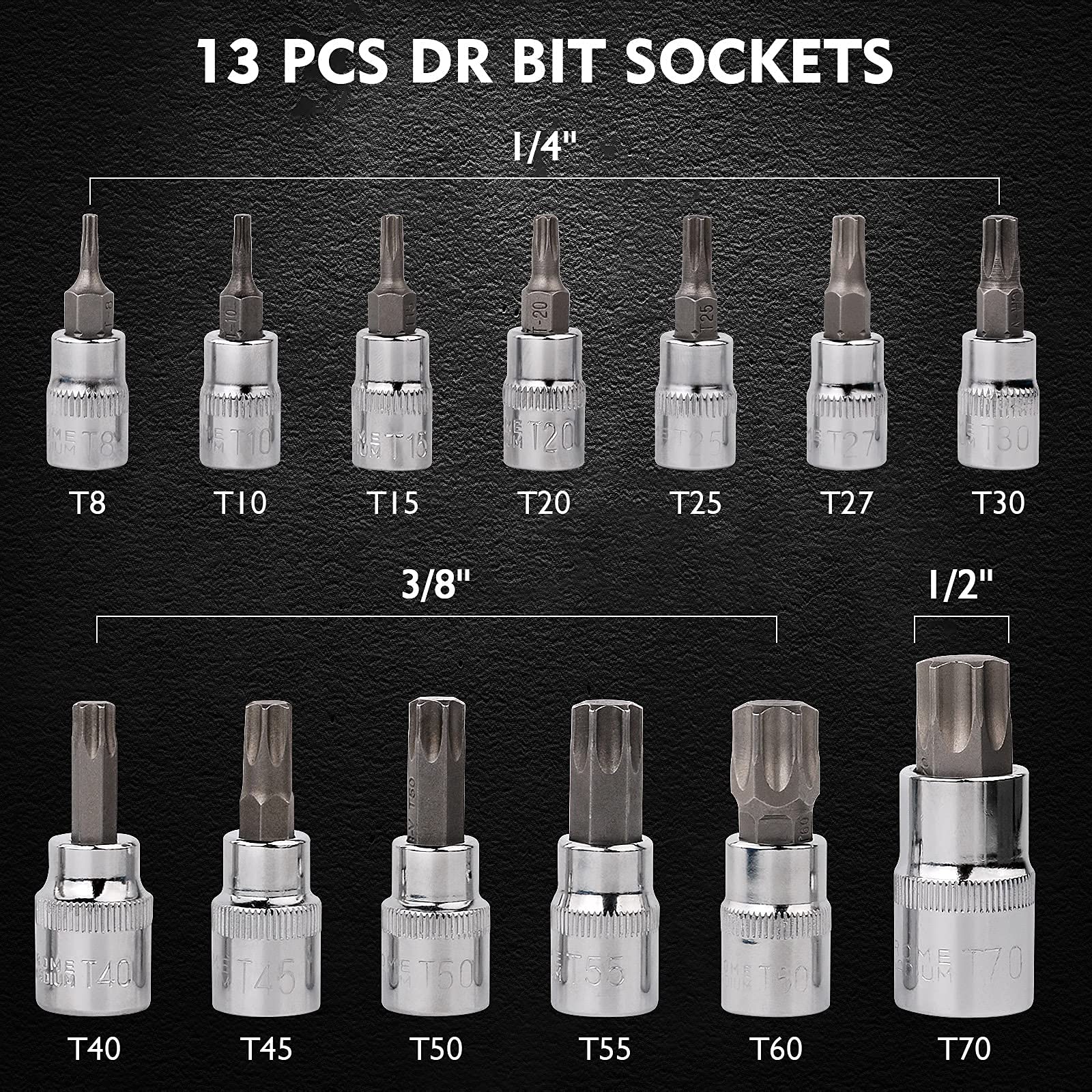 Jetech Torx-Bit-Set 13-teilig, T8 Bis T60 – Cr-V Stahl, Hitzebehandelt, Mit Halterung