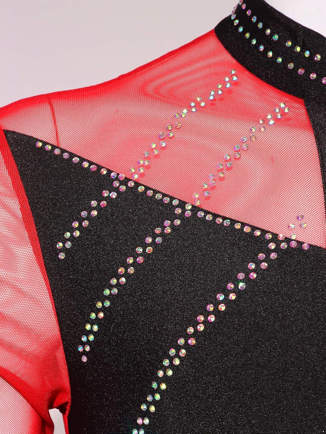 Yhong Latin Dance Leotard for Men Mesh Long Sleeve Bodysuit Figure Skating Bodysuit Gymnastics Ballet Top