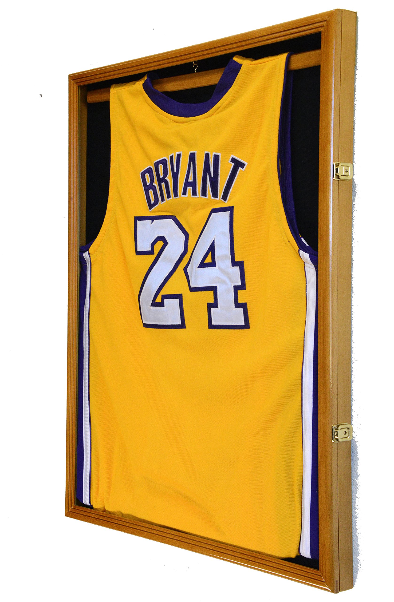 Basketball Jersey Display Case Cabinet 98% UV Lockable, Oak Finish
