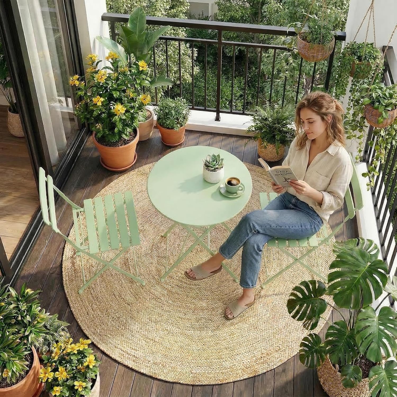 GAOMON 3-Piece Bistro Set – Steel Frame Space-Saving Folding Patio Furniture with 2 Chairs & Bistro Table, for Outdoor Patio, Balcony, Garden