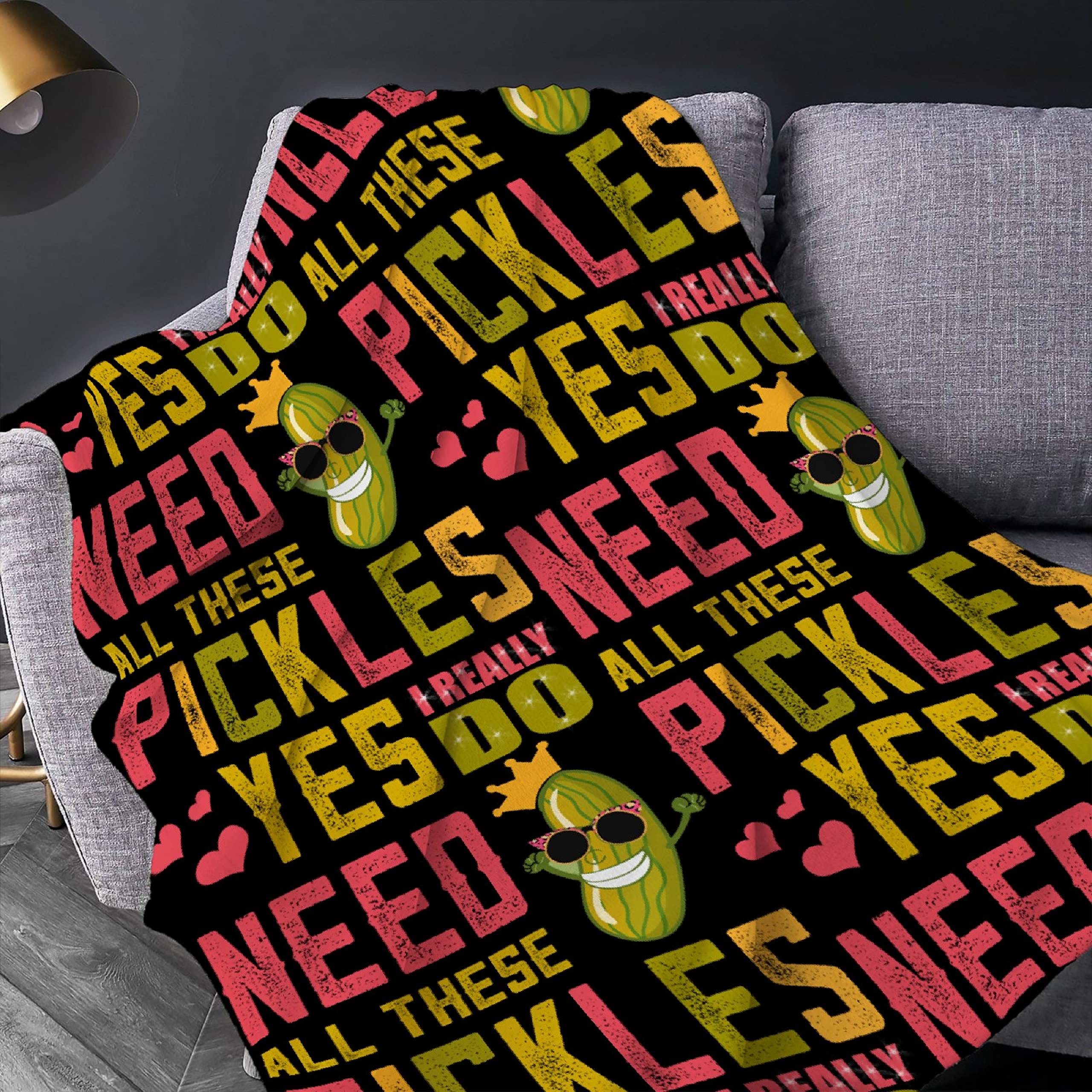 Thuswarm Pickle Blanket Yes I Really Do Need All These Pickles Black Flannel Throw Blanket Warm Cozy Soft Plush Blankets for Bed Couch Sofa Room Decoration Gifts 60”×50” Medium for Teen