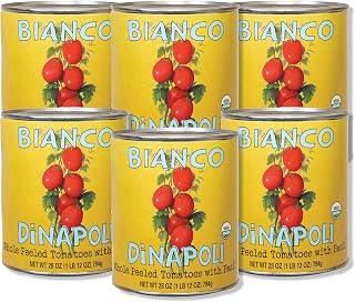 Bianco DiNapoli Organic Whole Peeled Tomatoes with Basil, 28oz 6-Pack - Vine-Ripened California Grown for Sauces, Soups & Italian Recipes