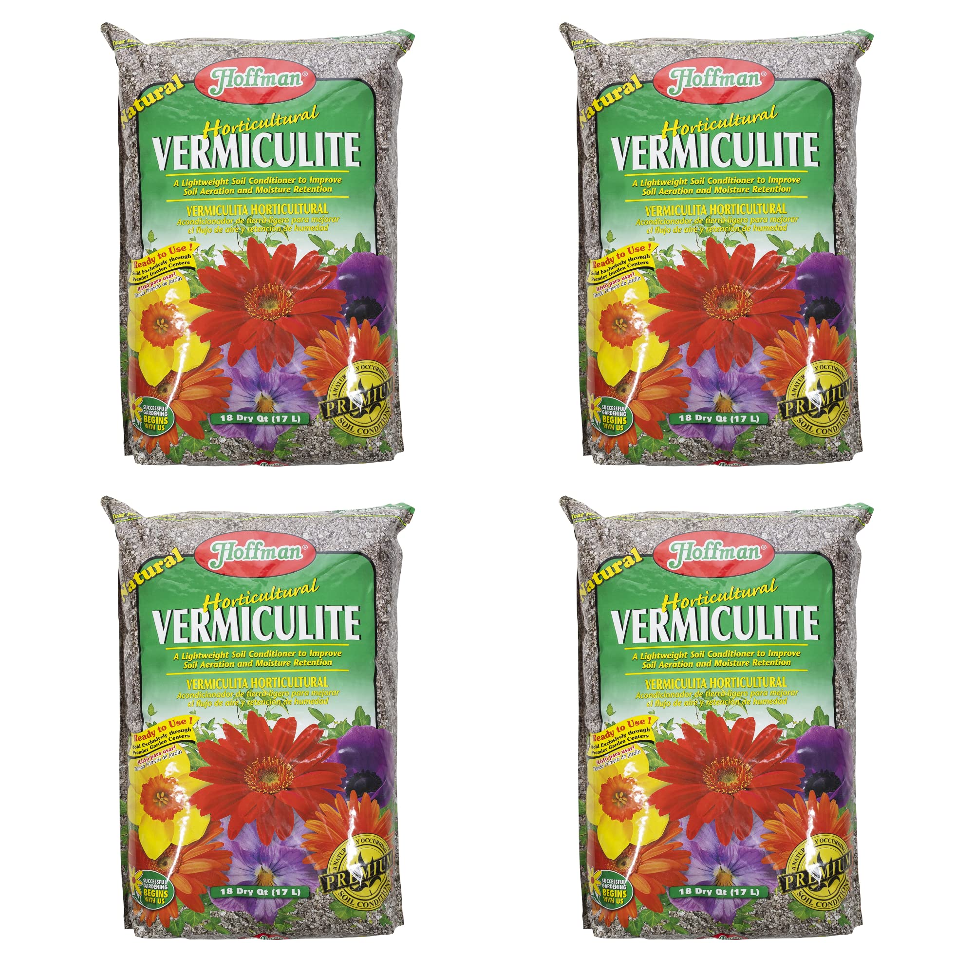 Hoffman Horticultural Vermiculite Lightweight Garden Soil Conditioner for Aeration and Moisture Retention, 18qt, 4 Pack