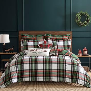 Levtex Home - Spencer Plaid Green Comforter Set - Full/Queen Comforter + Two Standard Pillow Cases - Tartan Plaid - Green, White, Red - Comforter 90 x 94in. and Pillow Case 26 x 20in. - Cotton