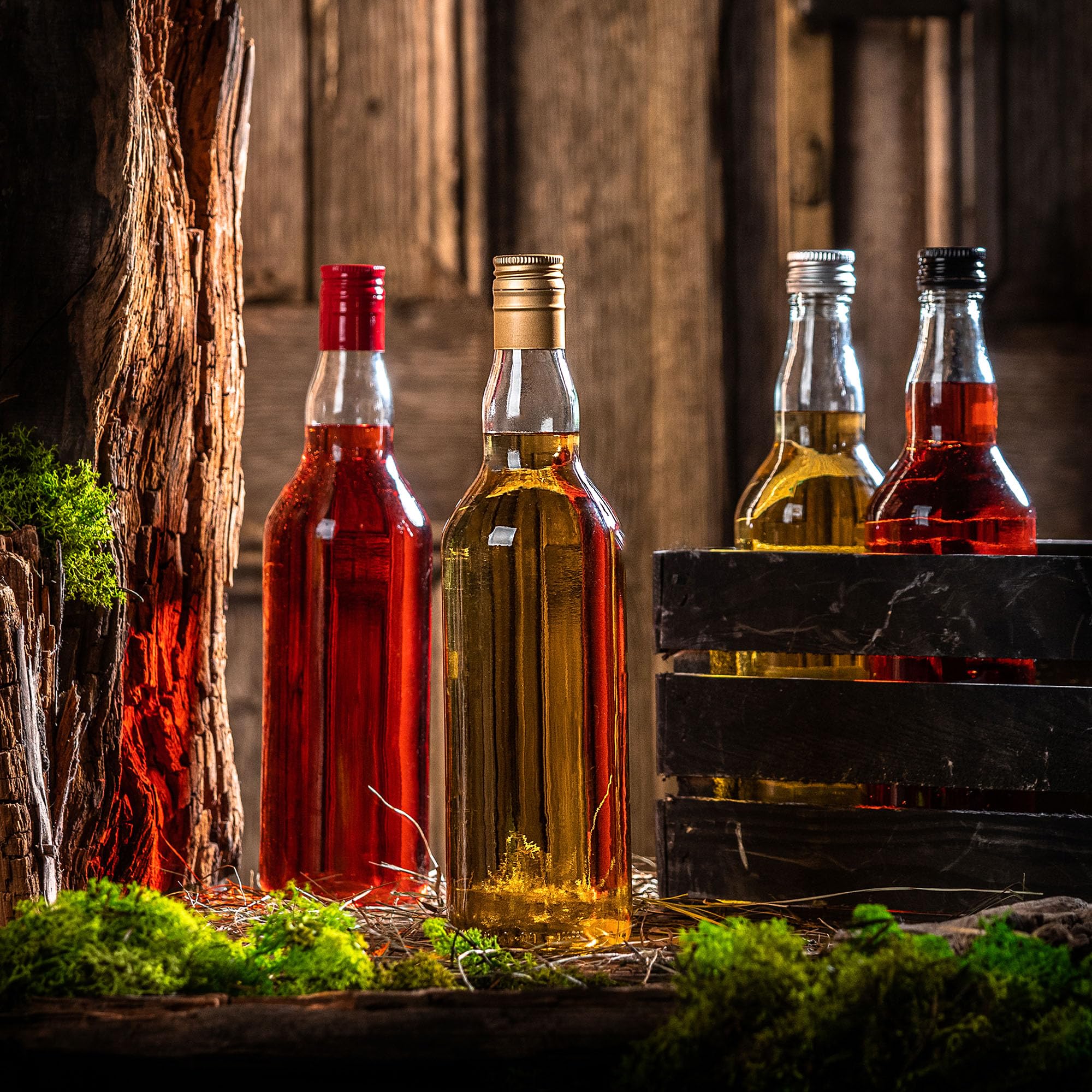 KADAX Botellas de vidrio para llenar, 700 ml, 40 unidades, botellas de licor vacías con tapón de rosca, botellas de licor, botellas de enebro (oro)