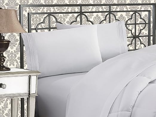 Elegant Comfort Luxurious 1500 Premium Hotel Quality Microfiber Three Line Embroidered Softest 4-Piece Bed Sheet Set, Wrinkle and Fade Resistant, Twin/Twin XL, White