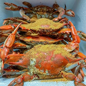 1/2 Bushel Freshly Steamed Blue Crabs 1/2 Bushel Steamed Jumbo Male Crabs 6-7 Inches