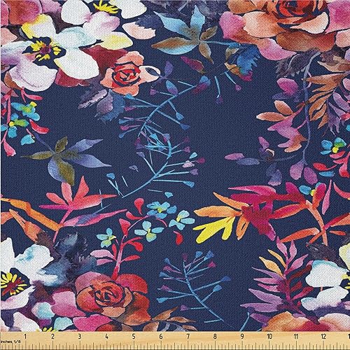 Miniatura 31 de Ambesonne The Yard, tela floral de ensueño de The Yard, flores retro onduladas con estampado abstracto de aura bohemia, tela de microfibra para