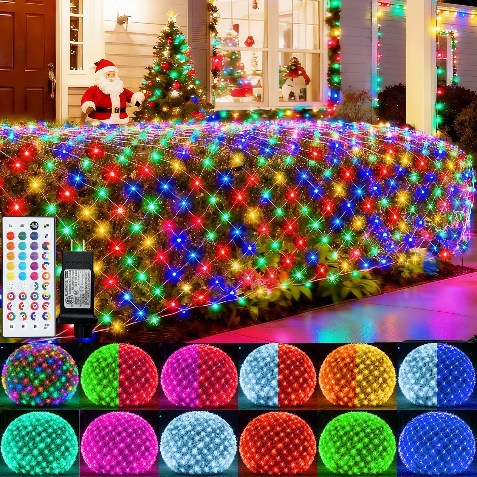 未使用クリスマス用,570㎝LED LONG NET LIGHT RAINBOW Pooqla RGB Christmas Net Lights, Color Changing Outdoor LED Mesh