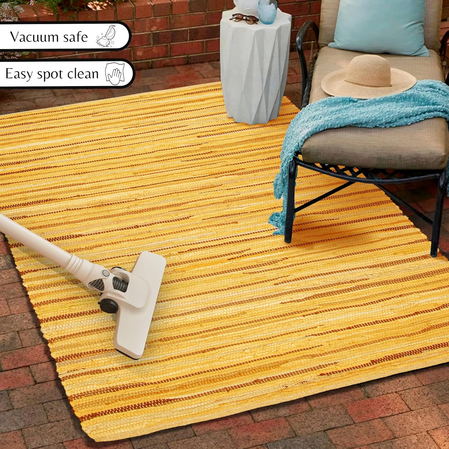 Ramanta Home 100% Cotton Hand Woven Tonal Chindi Rag Rug 3'x5' - Mustard, Recycled Reversible Rugs, Boho Rustic Farmhouse Rugs for Living Room, Dinning Room, Kitchen Floor Mats - 36"x60"