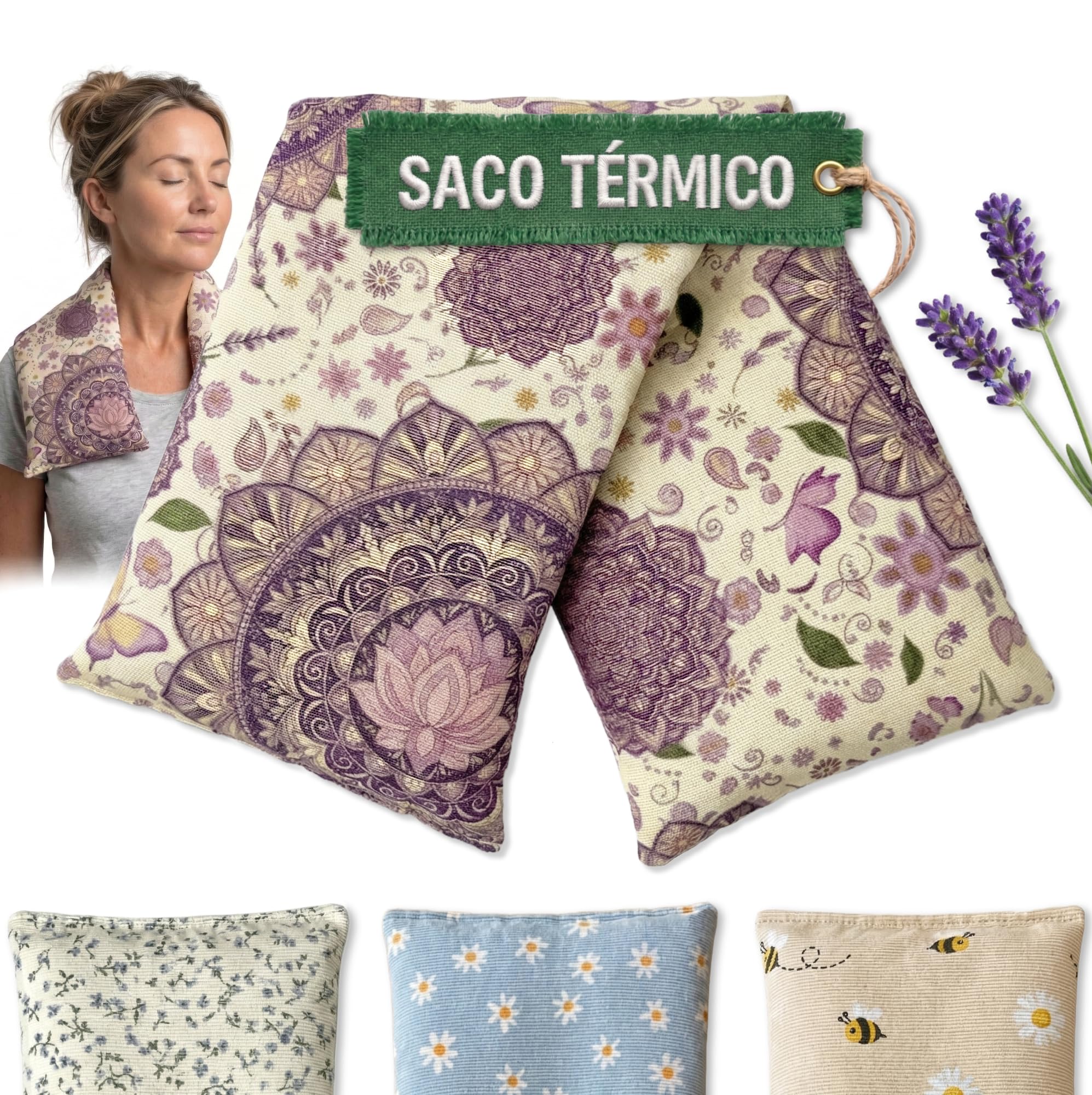 Saco Semillas Microondas Termico 45x14cm Aroma Lavanda - Bolsa Semillas Calor Microondas - Cojin para Dolor Cervical y Lumbar - Saquito Menstrual - Almohadilla Calor y Frio - Hecho a Mano (Mandala)