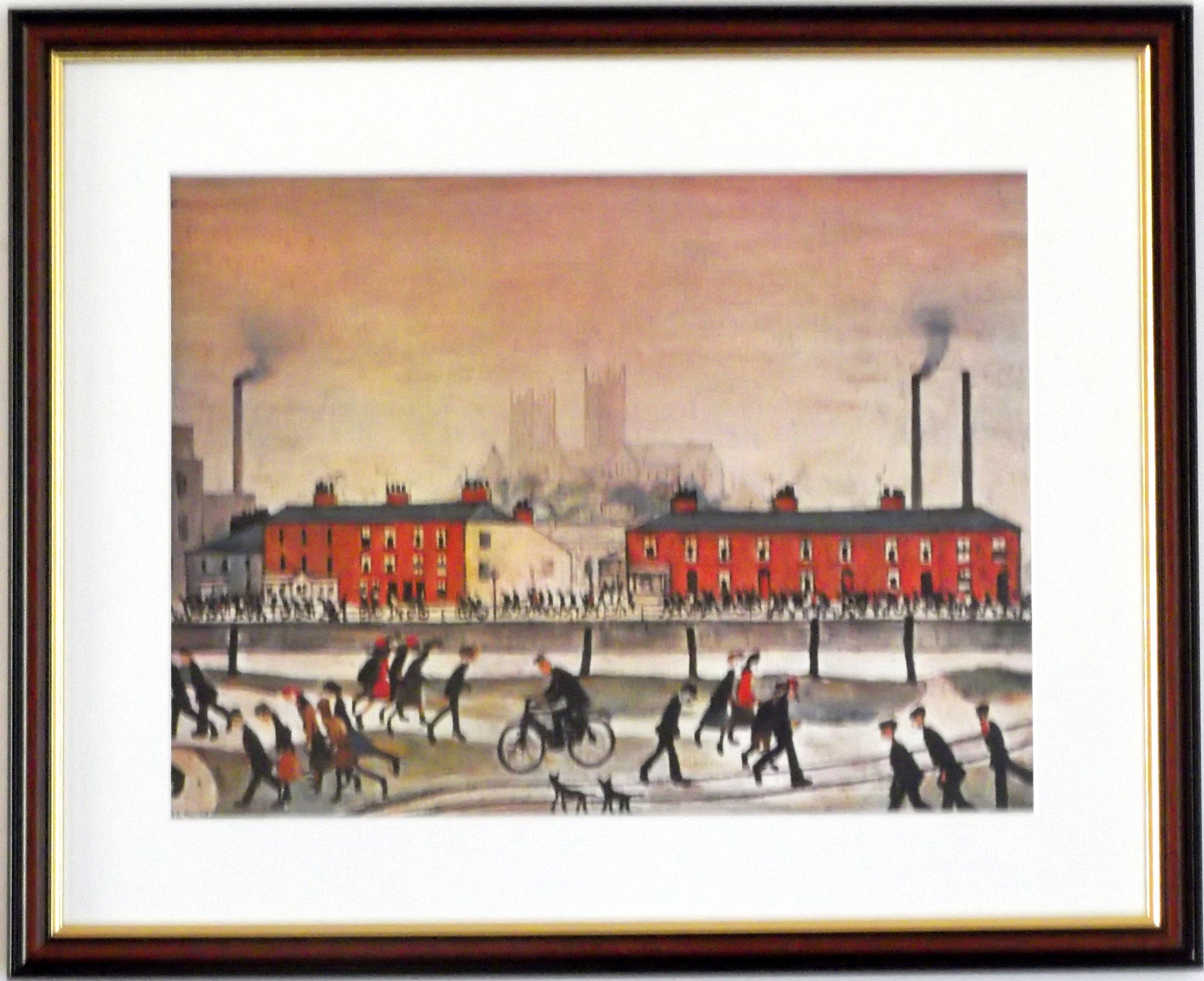 Stateoftheart-Uk Walnut Finish Frame With Soft White Mount And Large Image Authentic L S Lowry Print - Lincoln - 21 X 17Inch Walnut Finish Frame With Mount And Large Image
