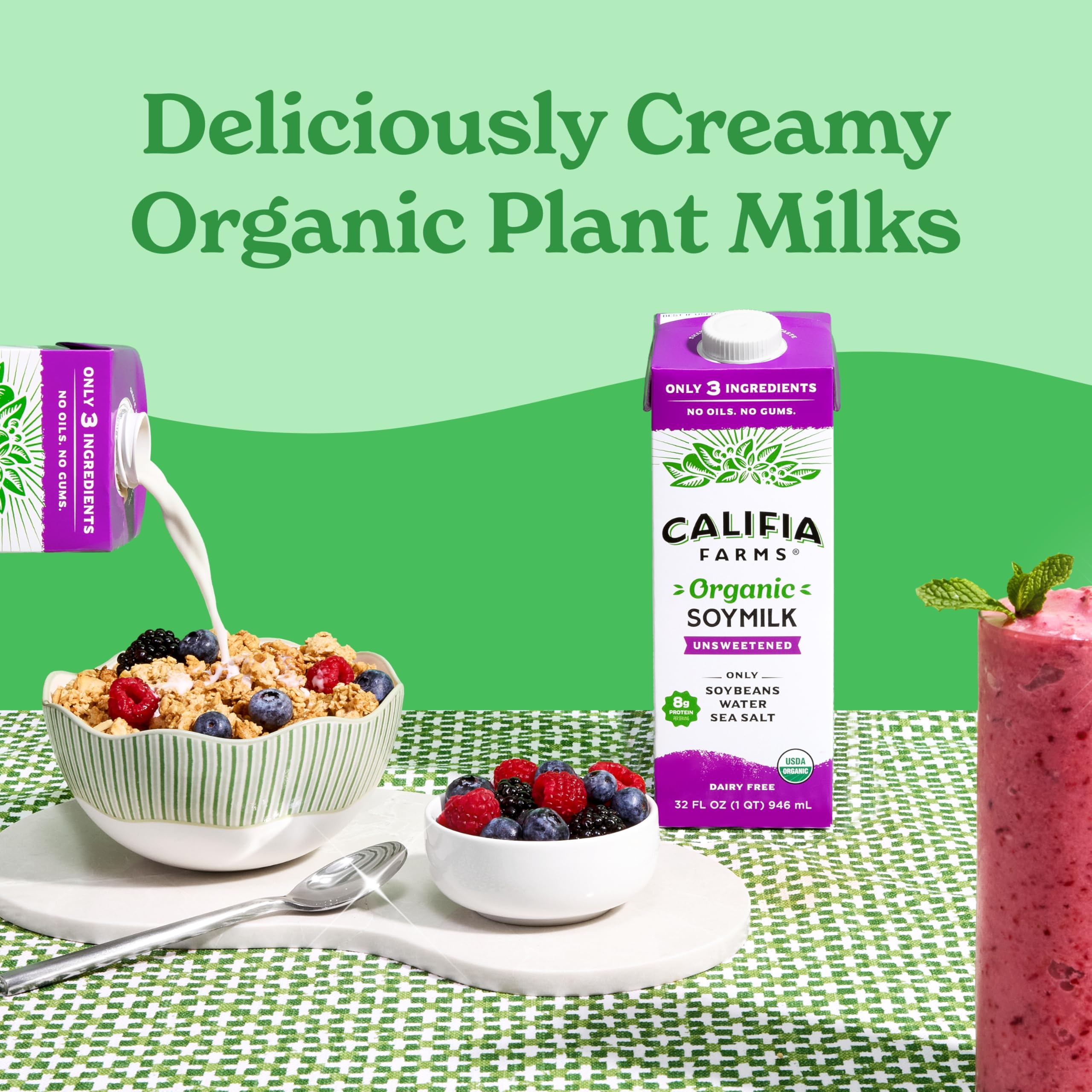 Califia Farms - Organic Soy Milk, 32 oz (6 pack), Dairy Free, Vegan, Plant Based, Vegan, Gluten Free, Non GMO, USDA Organic