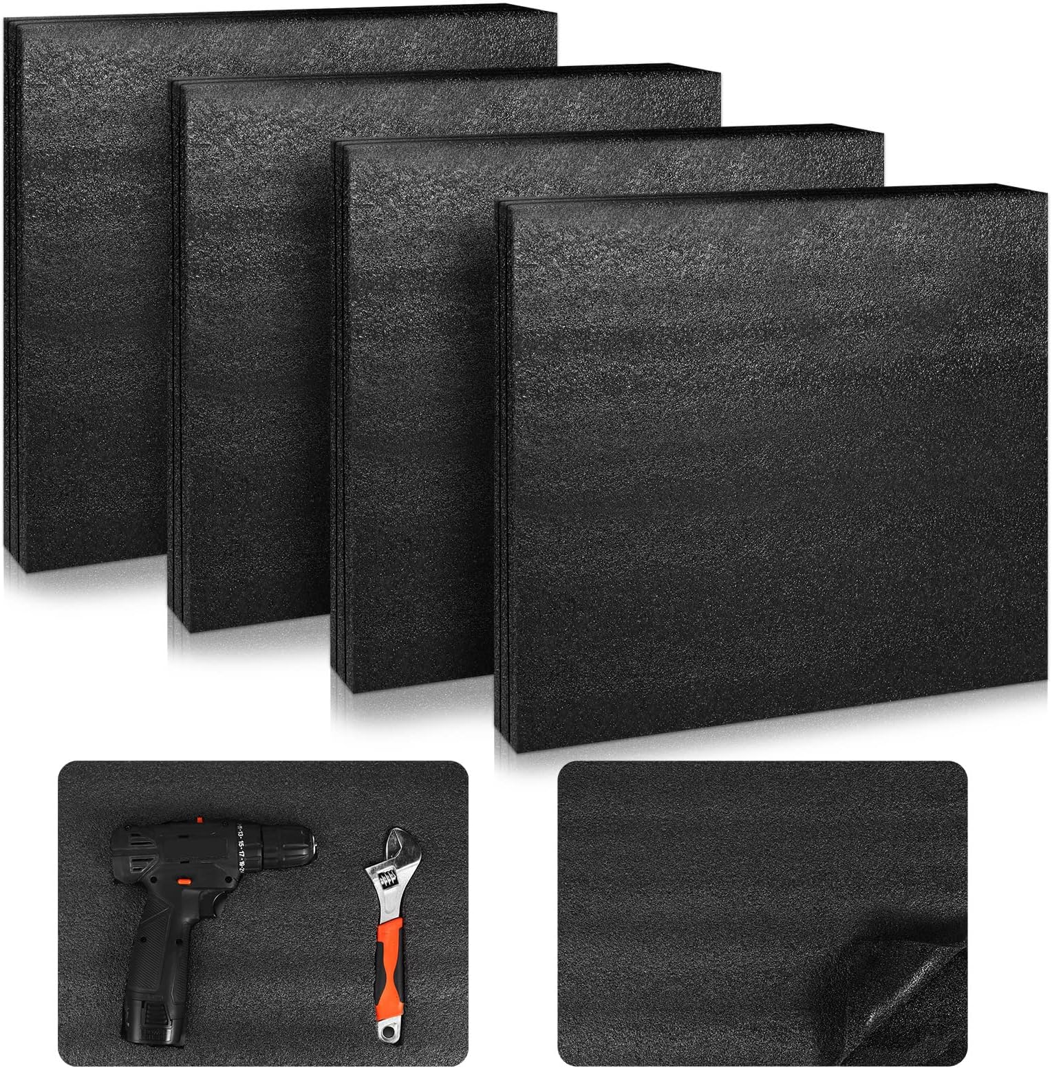 Frienda 4 Pcs Packing Foam Polyethylene Foam Sheet Customizable Thick Packing Material Foam Black Polyethylene Foam Sheet Insert for Packing Shipping Crafts Toolbox (12 x 16 x 1 Inch)