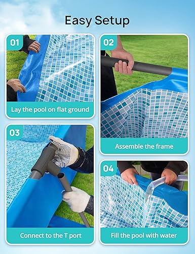 Miniatura 7 de EVAJOY Piscina con marco de metal de 14 x 7 x 33 pulgadas, piscina rectangular sobre el suelo al aire libre con marco de acero, PVC resistente,