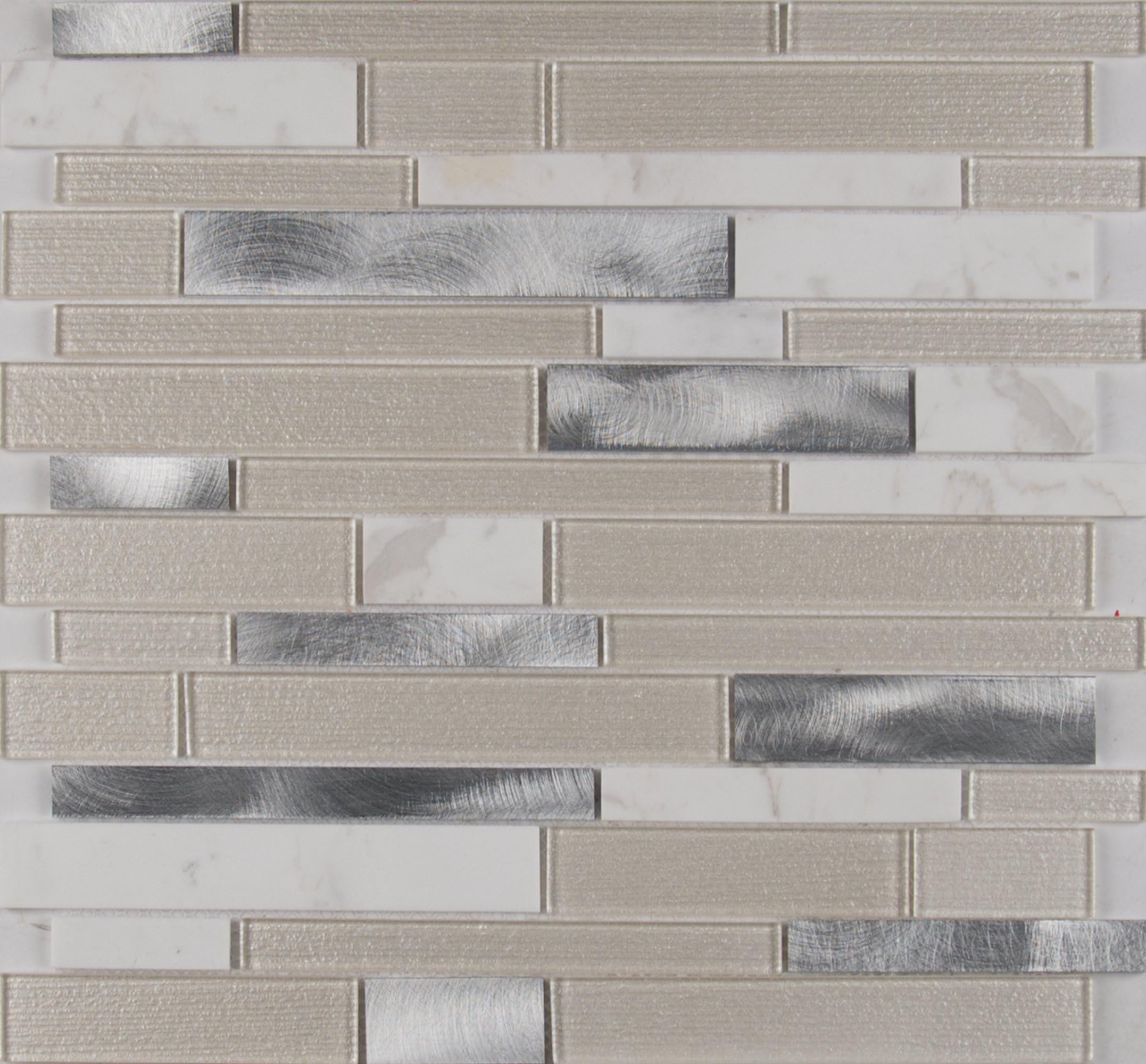 M S International White Wave Interlocking 12 In. X 4 mm Glass/Stone/Metal Mesh-Mounted Mosaic Tile, (20 sq. ft., 20 pieces per case)