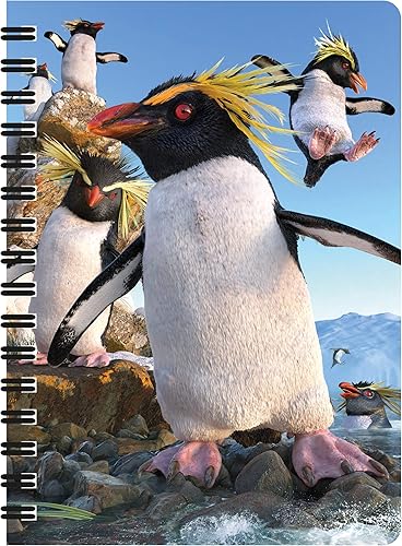 3D LiveLife Jotter - Rockhoppers de Deluxebase. Cuaderno lenticular 3D Pingüino 6x4 espiral con páginas de papel reciclado. Obra con licencia del