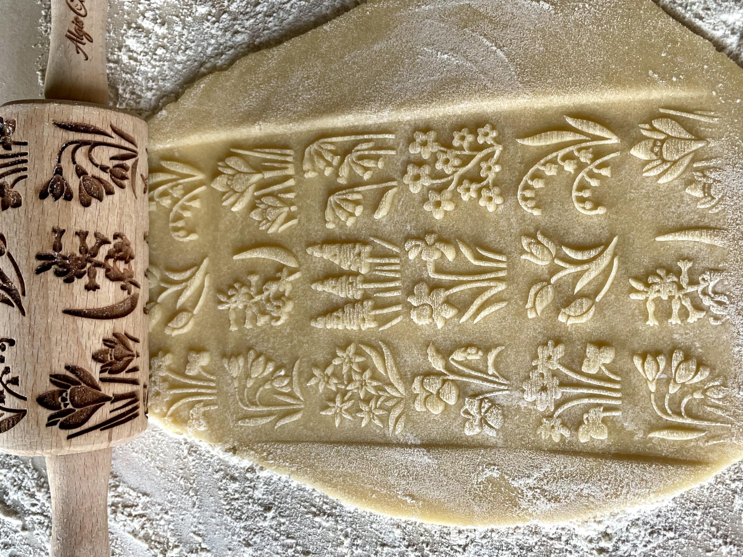 Seasons 3 Mini Embossed Rolling Pin Set. Wooden Laser Cut Mini Rolling Pins for Cookies or Clay with Spring Flowers Tulips - Image 4